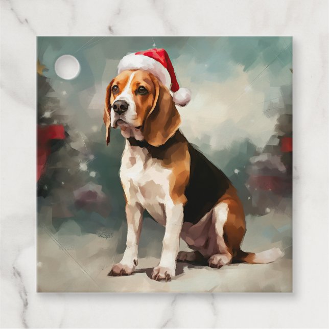 Beaglehund i snö jul gåvor etiketter (Framsida)