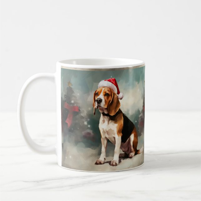 Beaglehund i snö jul kaffemugg (Vänster)