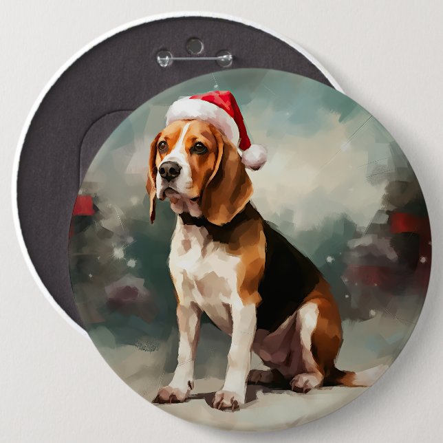 Beaglehund i snö jul  knapp (Framsida & baksida)