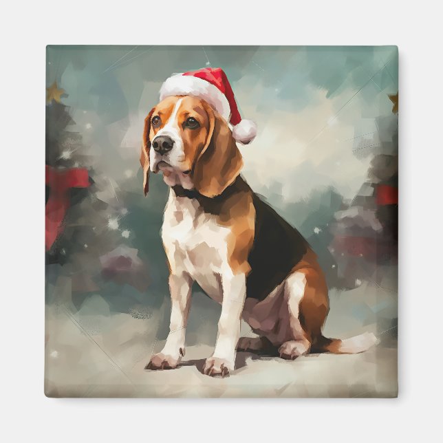 Beaglehund i snö jul magnet (Framsidan)