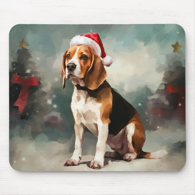 Beaglehund i snö jul  musmatta (Framsidan)