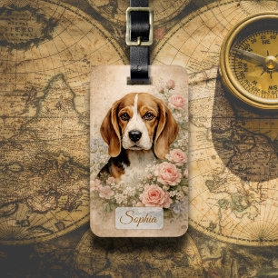 Beaglehund med rosor bagagebricka