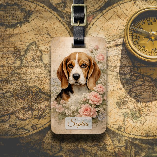 Beaglehund med rosor bagagebricka (Skapare uppladdad)