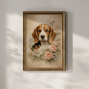 Beaglehund med rosor poster