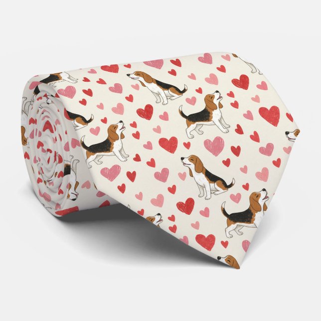 Beaglehundar med hjärtans mönster slips (Rullad)