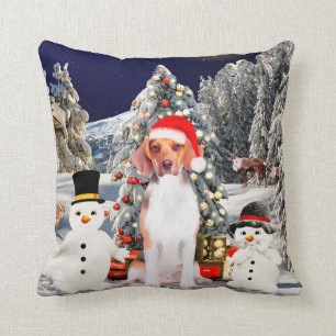 Beaglehundsitta i snöjulhatt kudde