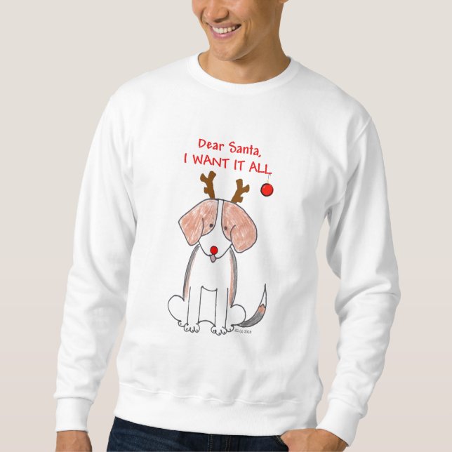 Beaglen Santa önskar jag den all svettskjorta Lång Ärmad Tröja (Framsida)