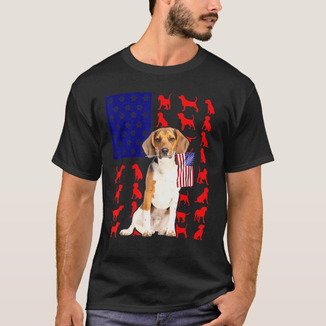Beagles American Flagga 4:e juli Hund USA Patrioti T Shirt (Framsida)