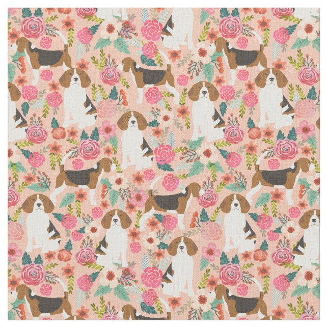 Beagles Fabric - Flowers Rosa Tyg (Närbild)