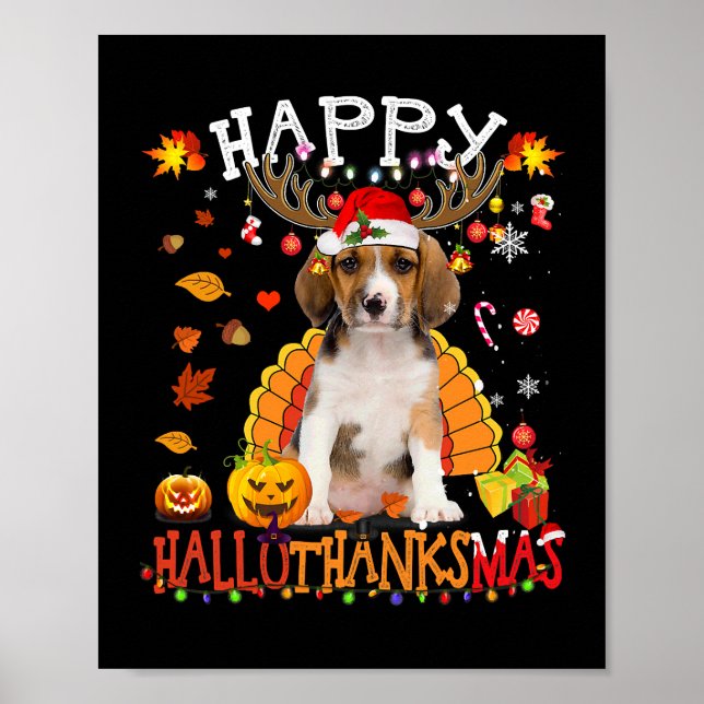 Beagles Hund Lycklig Hallothanksmas Halloween Than Poster (Framsidan)
