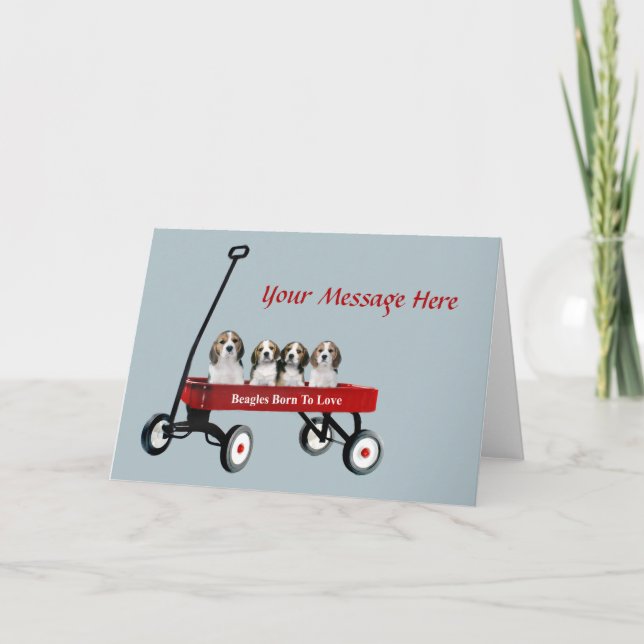 Beagles in Wagon Greeting Card Helgkort (Framsida)