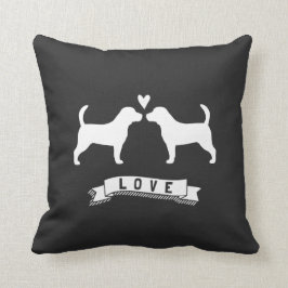 Beagles Kärlek - Hund Silhouettes w/ Hjärtat Kudde