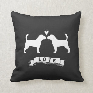 Beagles Kärlek - Hund Silhouettes w/ Hjärtat Kudde