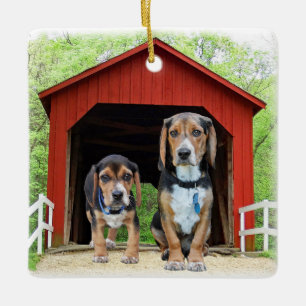 Beagles på det doldt överbryggar julgransprydnad keramik