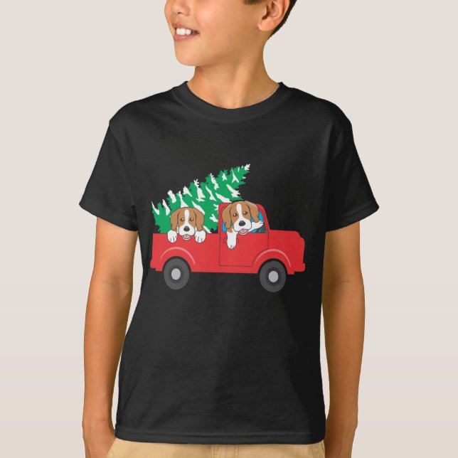 Beagles Riding A Red Lastbil Beagle Hund jul T Shirt (Framsida)
