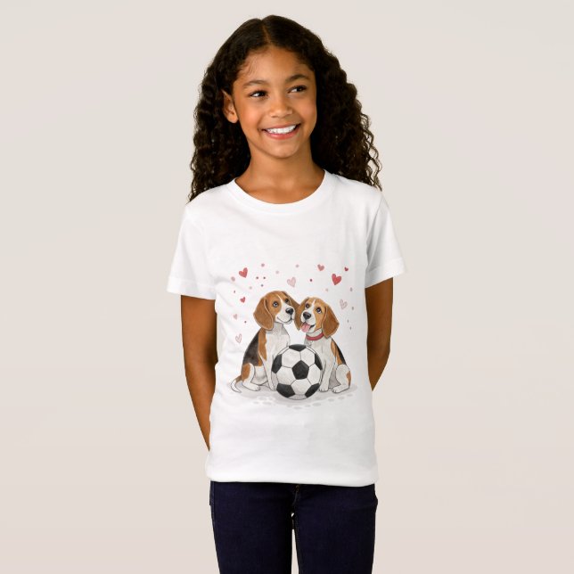 Beagles  with soccer ball for Valentine's Day T Shirt (Hel framsida)