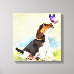 Beaglevalp med fjärilen canvastryck