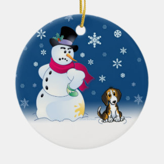 Beaglevalp- och snögubbeprydnad julgransprydnad keramik