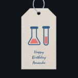 Beaker & Test Tube Science, född dag Presentetikett<br><div class="desc">Ge märkre med en söt teckning av ett provrör och bägare. Perfekt för älskare.</div>