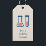Beaker & Test Tube Science, född dag Presentetikett<br><div class="desc">Ge märkre med en söt teckning av ett provrör och bägare. Perfekt för älskare.</div>