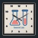 Beaker & Test Tube Science Thmet Fyrkantig Klocka<br><div class="desc">En klocka med en söt teckning av ett provrör och bägare. Perfekt för vetenskapen älskare.</div>