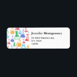 Beakers and Flasks Roligt Science Mönster Adress Returadress Etikett<br><div class="desc">Adressetiketter med roligt och färglöst mönster. Forskare vibe med bakers och flaskor av olika format och storlek i starkt lycklig färg.</div>