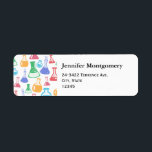 Beakers and Flasks Roligt Science Mönster Adress Returadress Etikett<br><div class="desc">Adressetiketter med roligt och färglöst mönster. Forskare vibe med bakers och flaskor av olika format och storlek i starkt lycklig färg.</div>