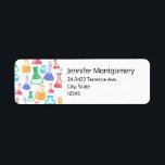 Beakers and Flasks Roligt Science Mönster Adress Returadress Etikett<br><div class="desc">Adressetiketter med roligt och färglöst mönster. Forskare vibe med bakers och flaskor av olika format och storlek i starkt lycklig färg.</div>