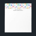 Beakers and Flasks Roligt Science Mönster Anteckningsblock<br><div class="desc">Anteckningsblock med roligt och färglöst mönster. Forskare vibe med bakers och flaskor av olika format och storlek i starkt lycklig färg.</div>