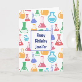 Beakers and Flasks Roligt Science Mönster Birthday Kort