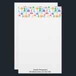 Beakers and Flasks Roligt Science Mönster Brevpapper<br><div class="desc">Papper med roligt och färglöst mönster. Forskare vibe med bakers och flaskor av olika format och storlek i starkt lycklig färg.</div>