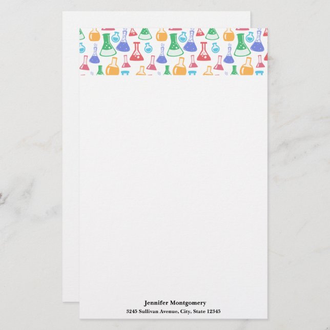 Beakers and Flasks Roligt Science Mönster Brevpapper (Fram/baksida)