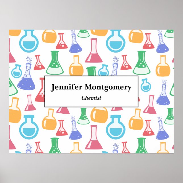 Beakers and Flasks Roligt Science Mönster Business Poster (Framsidan)