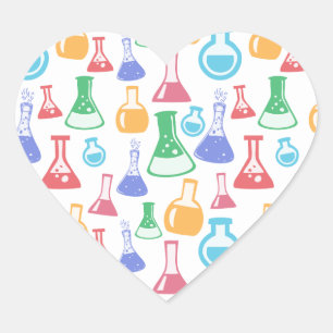 Beakers and Flasks Roligt Science Mönster Hjärtformat Klistermärke
