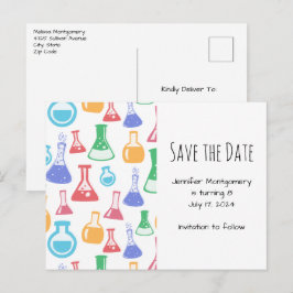 Beakers and Flasks Roligt Science Mönster Inbjudan Vykort