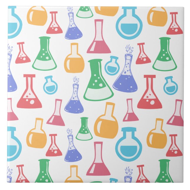 Beakers and Flasks Roligt Science Mönster Kakelplatta (Framsidan)