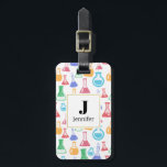Beakers and Flasks Roligt Science Mönster Monogram Bagagebricka<br><div class="desc">Ett bagagetagg med roligt och färglöst mönster. Forskare vibe med bakers och flaskor av olika format och storlek i starkt lycklig färg.</div>