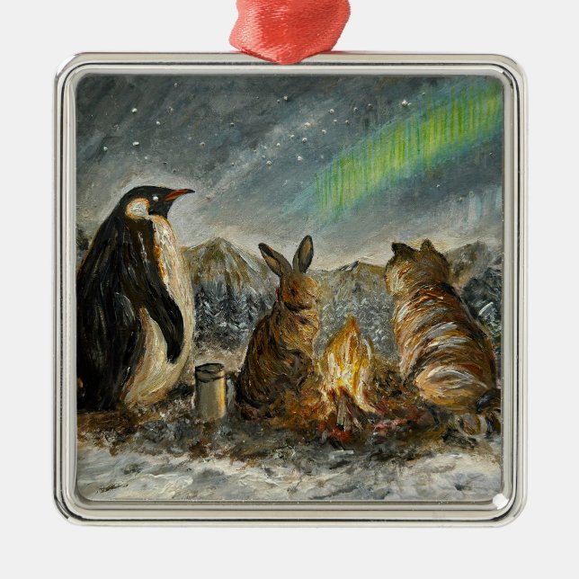 Beam Lingering Whimsical Aurora Animals Painting Julgransprydnad Metall (Framsidan)