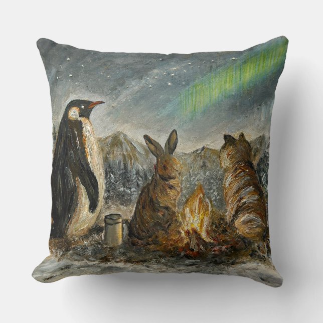 Beam Lingering Whimsical Aurora Animals Painting Kudde (Framsida)