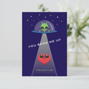 Beam Me Up UFO Barn Valentinekort Blå & Röd Tack Kort