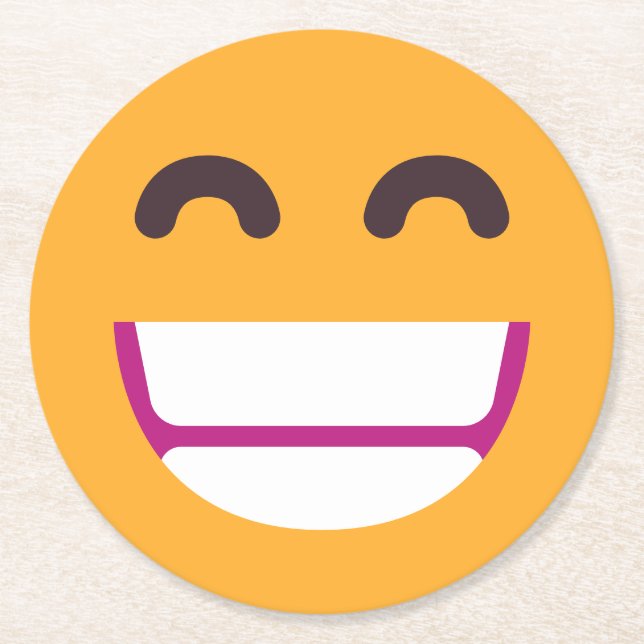 Beaming Ansikte Smiling Öga Cute Anpassningsbar Fä Underlägg Papper Rund (Framsidan)