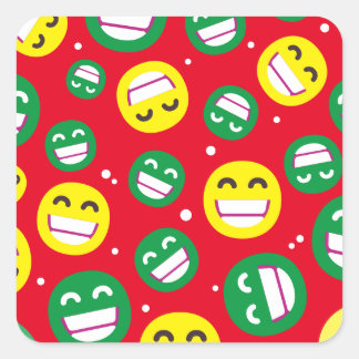Beaming Ansikte Smiling Öga Emojis Red Grönt Anpas Fyrkantigt Klistermärke
