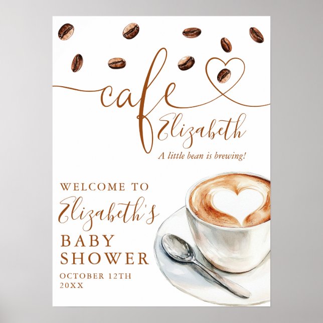 Bean Brewing Cafe Kaffe Baby Shower Välkomstskylt Poster (Framsidan)