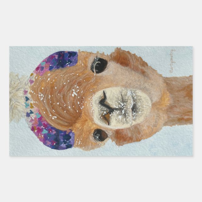 Beanie Llama Rektangulärt Klistermärke (Framsida)