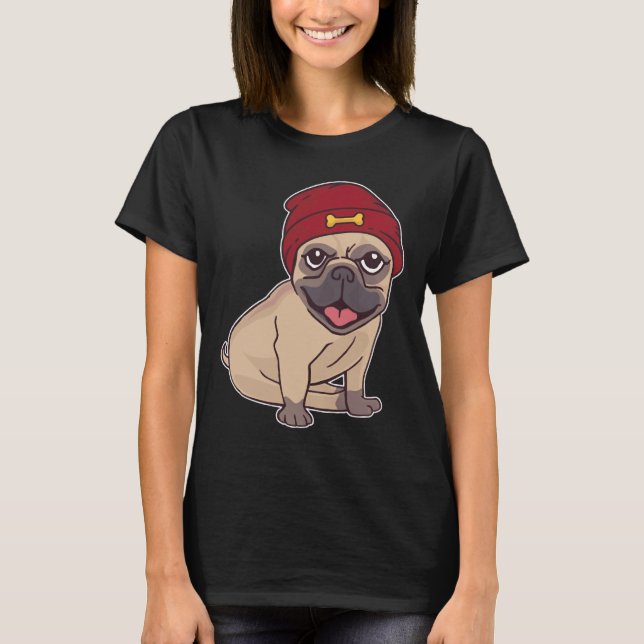 Beanie Pug Classic T-Shirt 459 (Framsida)