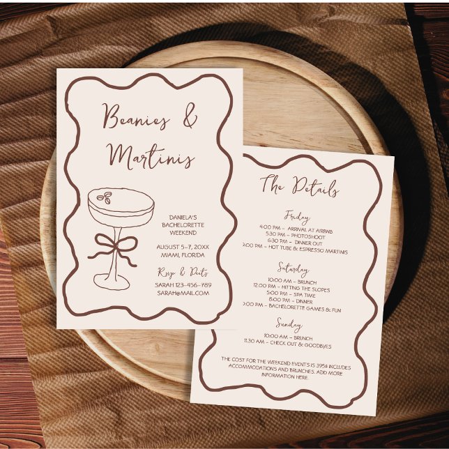 Beanies & Martinis Hand plockade Bachelorette Helg Inbjudningar (Beanies & Martinis Hand Drawn Bachelorette Weekend Invitation)