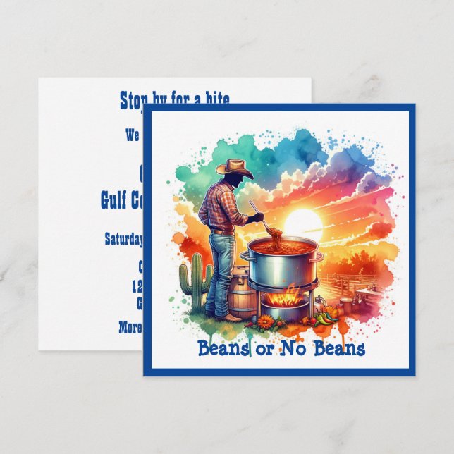 Beans Chili Cooking Cowboy 1 Anpassningsbar Inbjudningar (Fram/baksida)