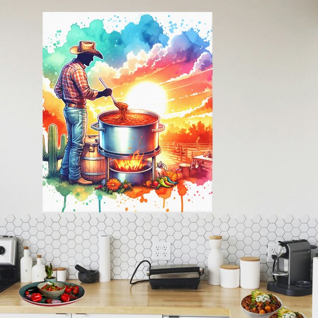 Beans Chili Cooking Cowboy 1 Canvastryck (Chili Cookoff Collection Wall Art. )