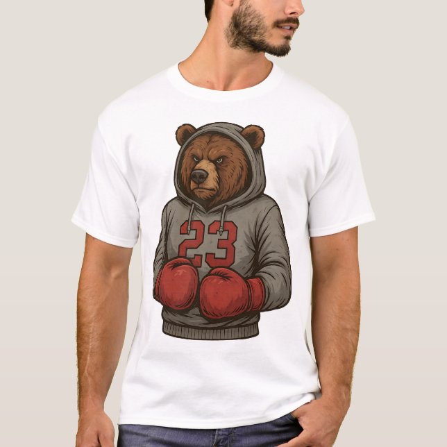 Bear 23 Boxing Hoodie Grizzly Gym Fighter Tee - St (Framsida)