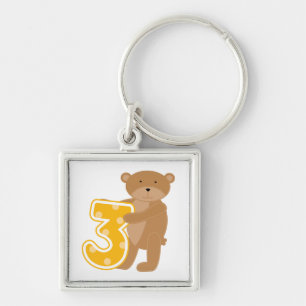 Bear 3rd Birthday T-shirts and Gifts Fyrkantig Silverfärgad Nyckelring